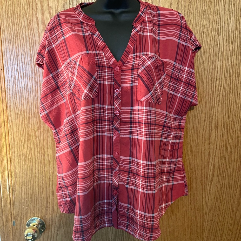 Torrid Red Plaid Button Up Blouse